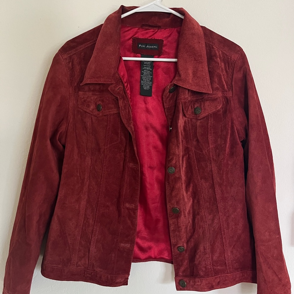 textured red blazer